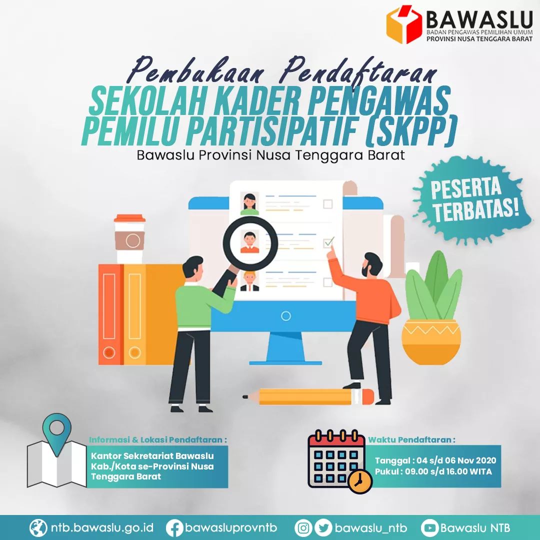Yuuk Daftar Sekolah Kader Pengawas Pemilu Partisipatif (SKPP) Bawaslu Provinsi NTB