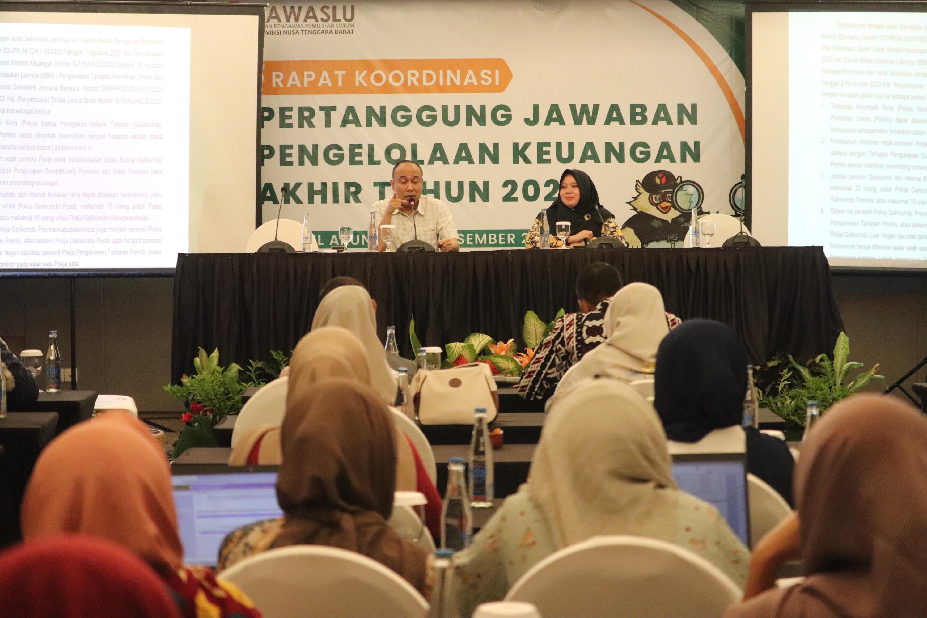 Tingkatkan Tertib Adminstrasi, Bawaslu NTB Gelar Rakor Pengelolaan Keuangan Akhir Tahun 2023