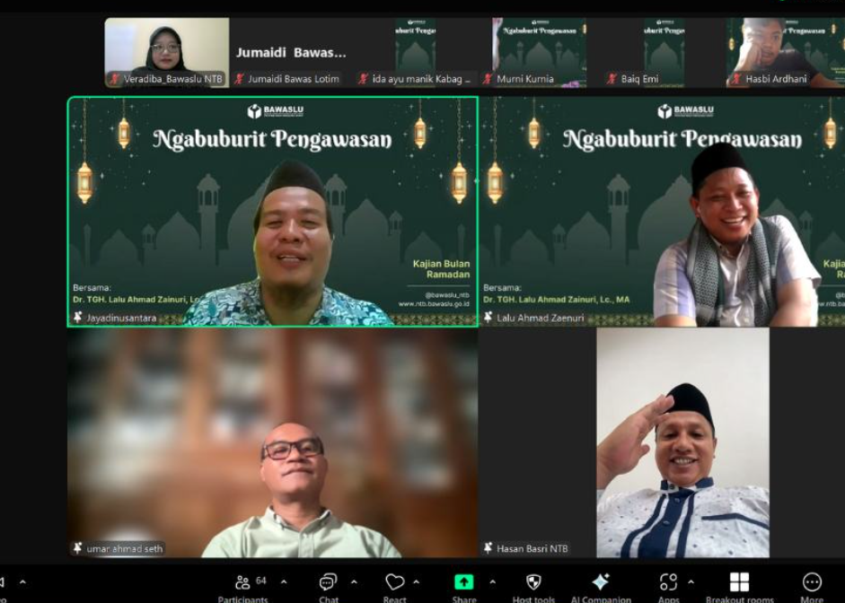 Bawaslu NTB Gelar Webinar Ngabuburit Pengawasan, Refleksikan Bersama Nilai-nilai Puasa dalam Penyelenggaraan Pemilu dan Pemilihan